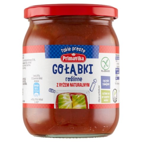 GOŁĄBKI WEGAŃSKIE Z RYŻEM I PIECZARKAMI W SOSIE POMIDOROWYM BEZGLUTENOWE 480 g - PRIMAVIKA