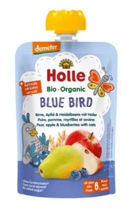 MUS NIEBIESKI PTAK (GRUSZKA - JABŁKO - JAGODA - OWIES) BEZ DODATKU CUKRÓW OD 6 MIESIĄCA DEMETER BIO 100 g - HOLLE