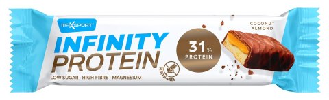 BATON PROTEINOWY Z KARMELEM, KOKOSEM I MIGDAŁAMI W CZEKOLADZIE MLECZNEJ BEZGLUTENOWY 55 g - MAXSPORT