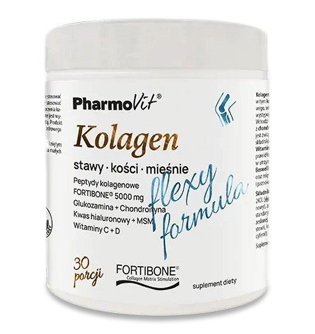 KOLAGEN O SMAKU BANANOWYM FLEXY FORMULA BEZGLUTENOWY W PROSZKU 196 g - PHARMOVIT