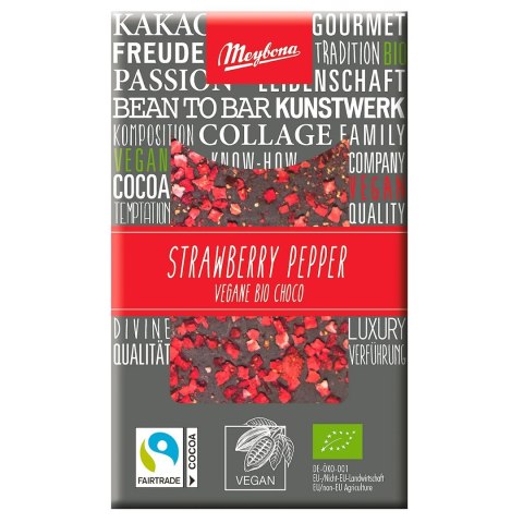CZEKOLADA GORZKA Z TRUSKAWKAMI I PIEPRZEM FAIR TRADE BIO 30 g - MEYBONA